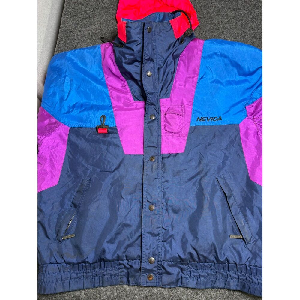 Vintage Nevica Survival Ski Jacket Mens 42 Large Teal Purple Black Hooded Coat